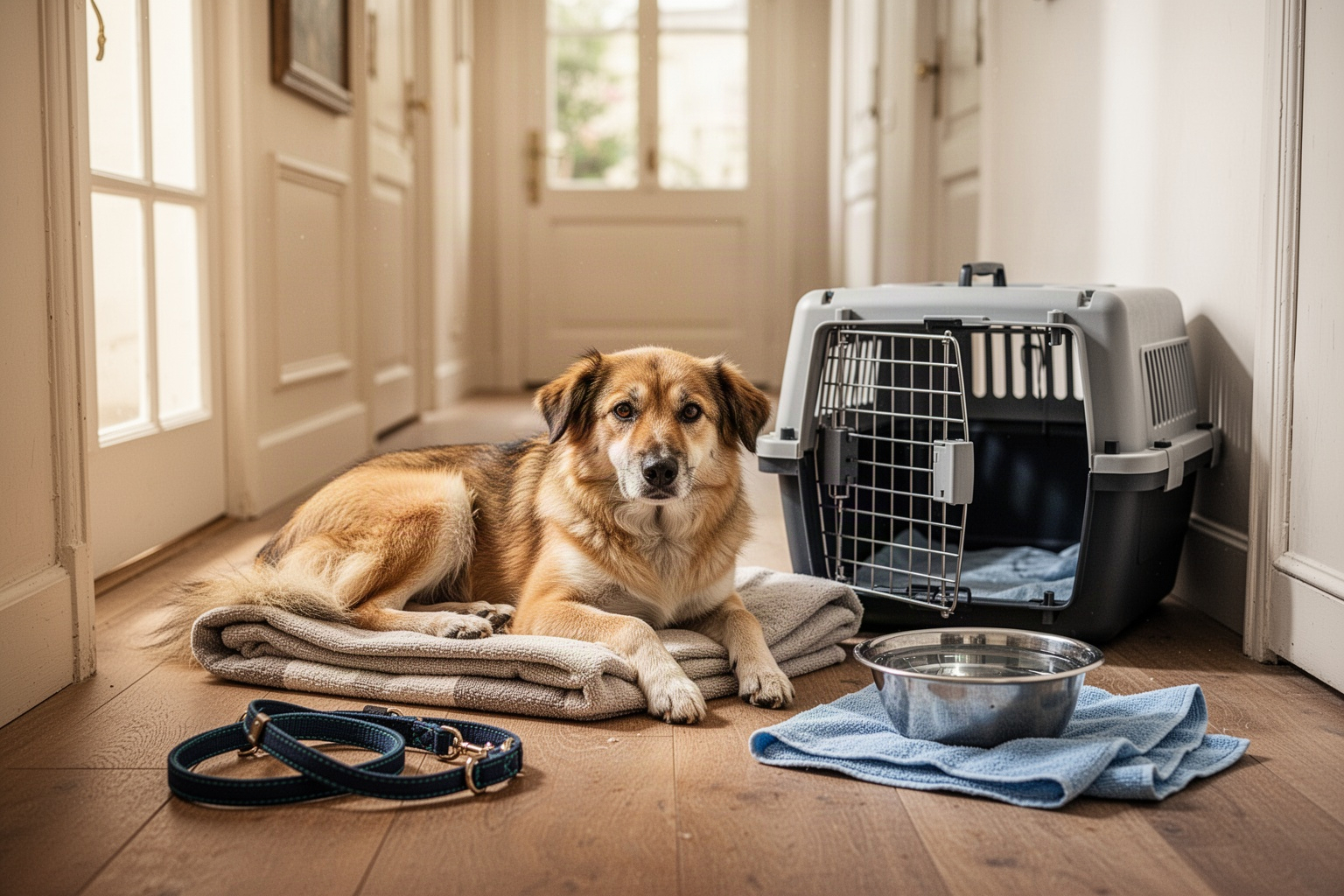 Chat enveloppé dans une couverture dans les bras de son propriétaire, en attendant le vétérinaire
