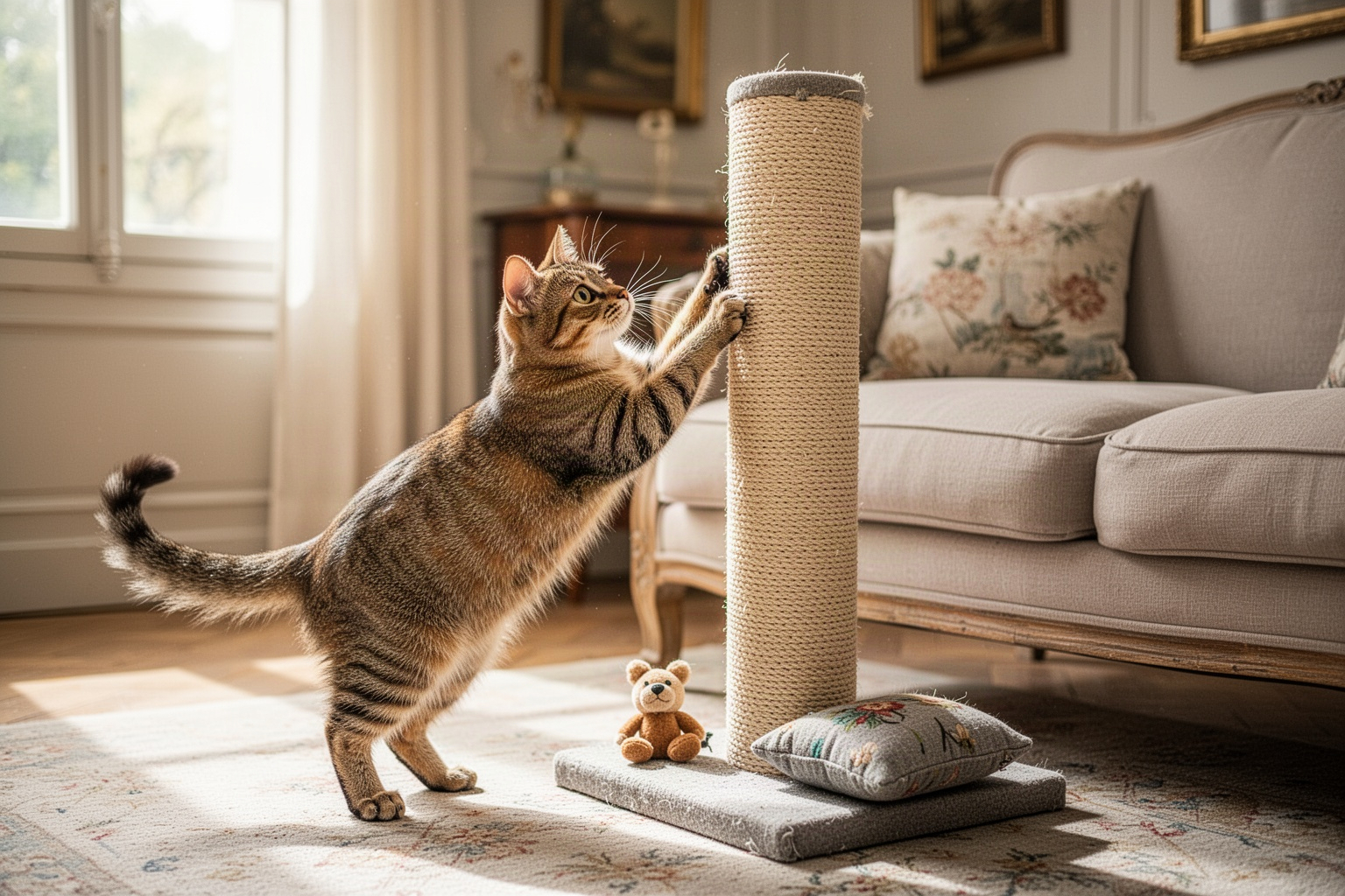 Comment rediriger un chat qui fait ses griffes sur le canapé ?