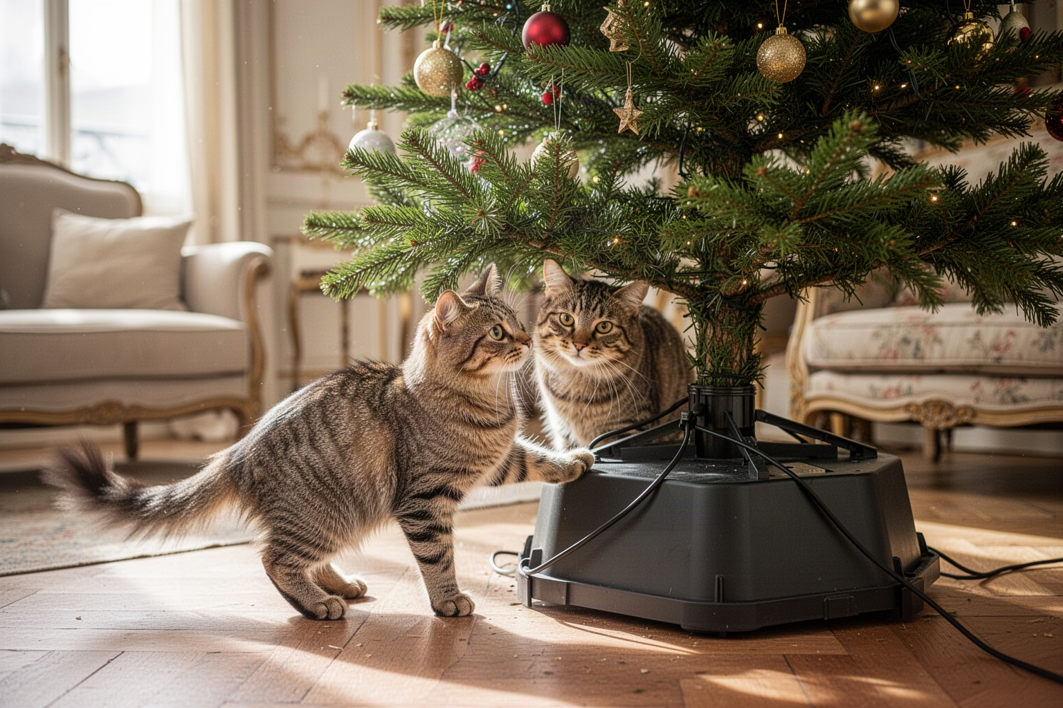 Sapin de Noël et chat : sécuriser votre intérieur