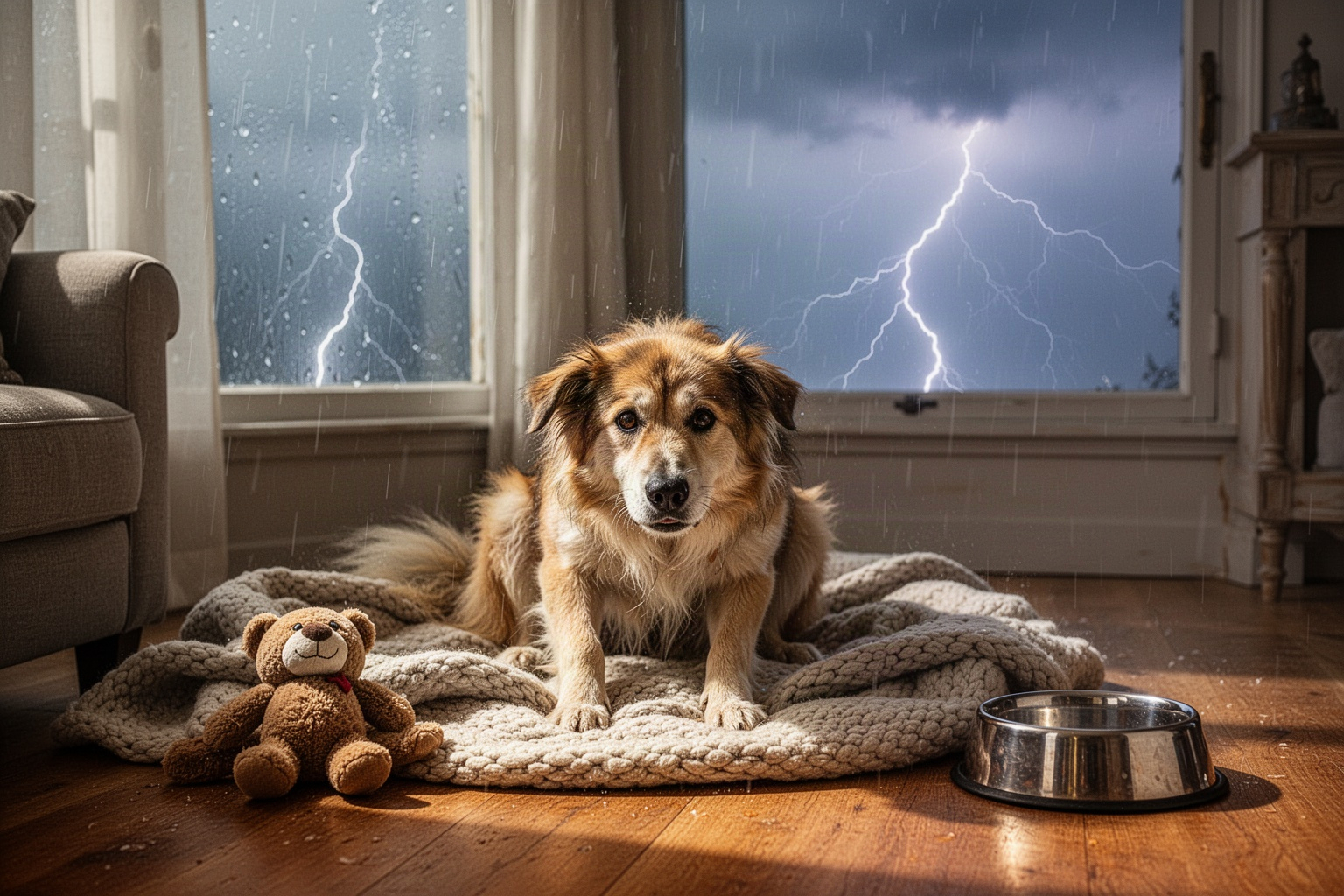 Chien qui a peur de l’orage : que faire pour l’aider ?